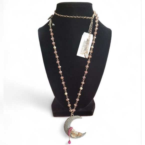 Betsey Johnson Angel Bear on the Moon Pendant Necklace